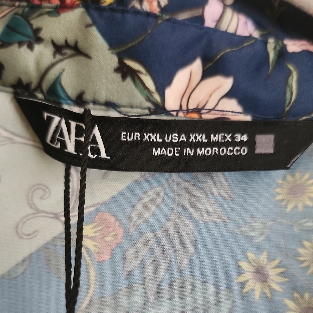 Zara NWT Floral Patchwork Blouse - Blue and Green Size XXL - Picture 3 of 4
